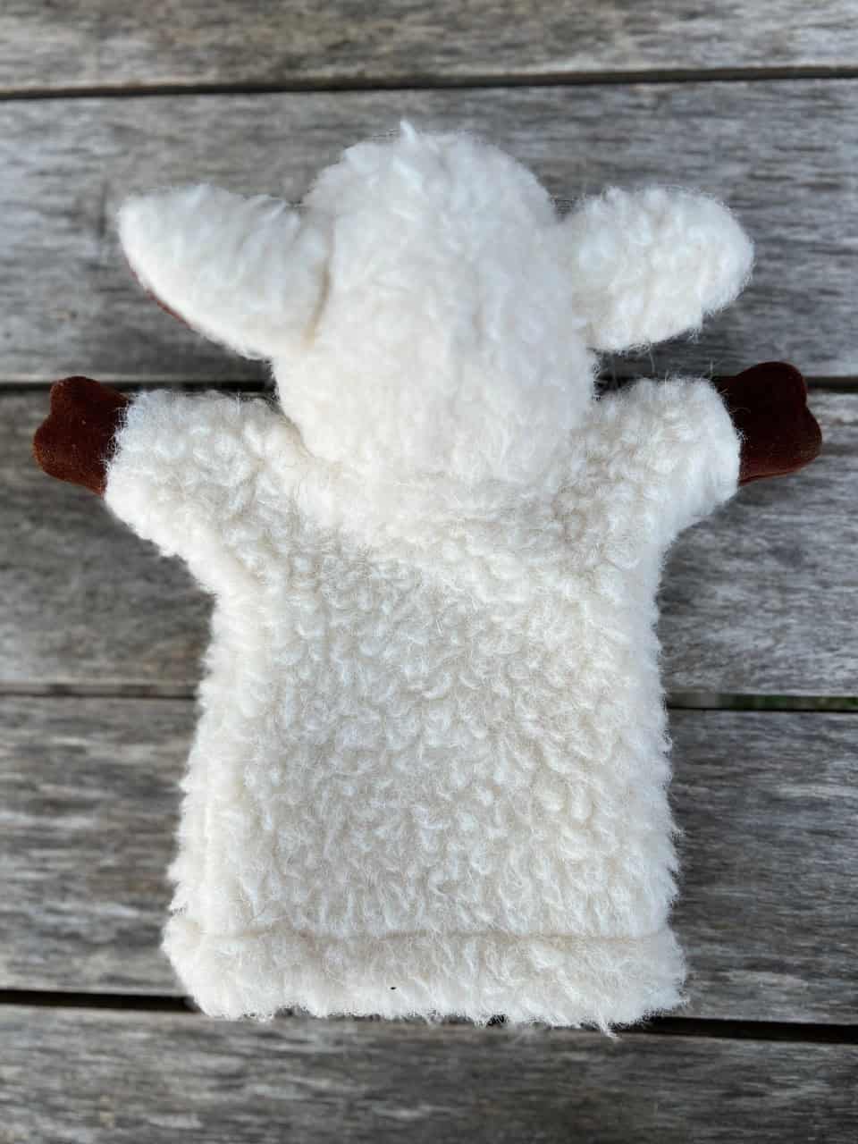 Handpuppe Schaf dunkel von hinten Handpuppe Schaf dunkel von hinten