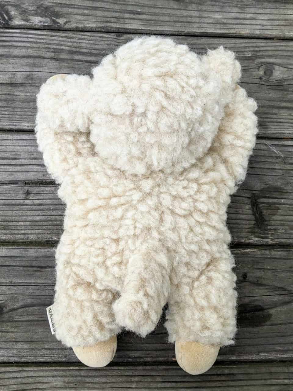 Kirschkernkissen Schaf liegend von oben Kirschkernkissen Schaf liegend von oben
