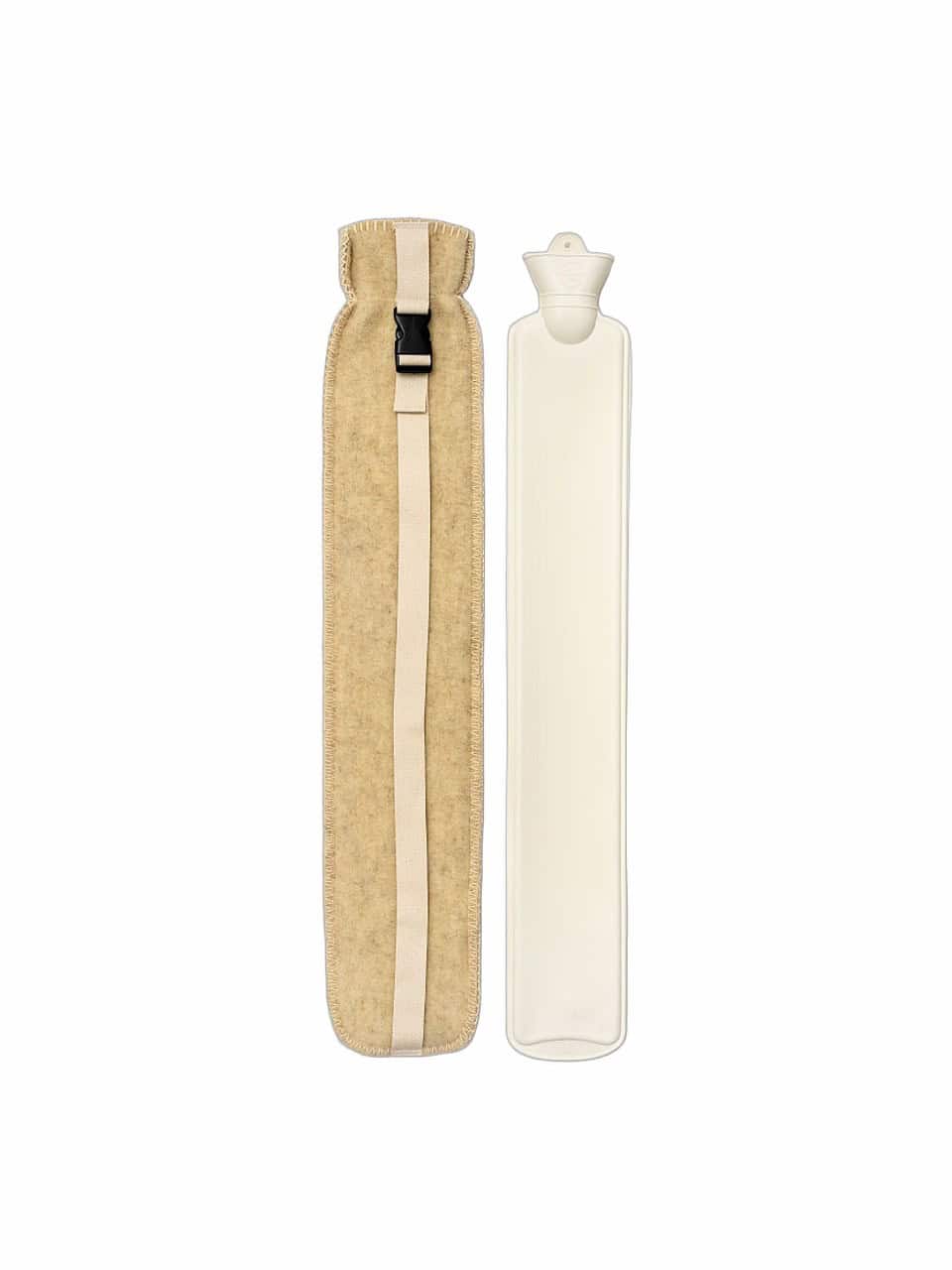 Lange Wärmflasche mit Wollbezug