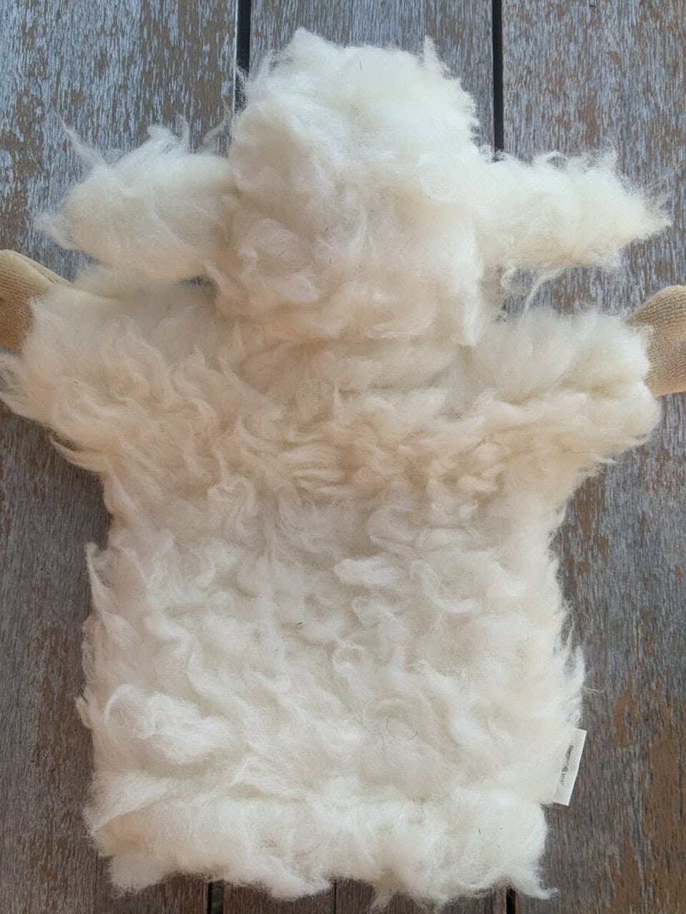 Schaf Handpuppe Zottel von hinten Schaf Handpuppe Zottel von hinten