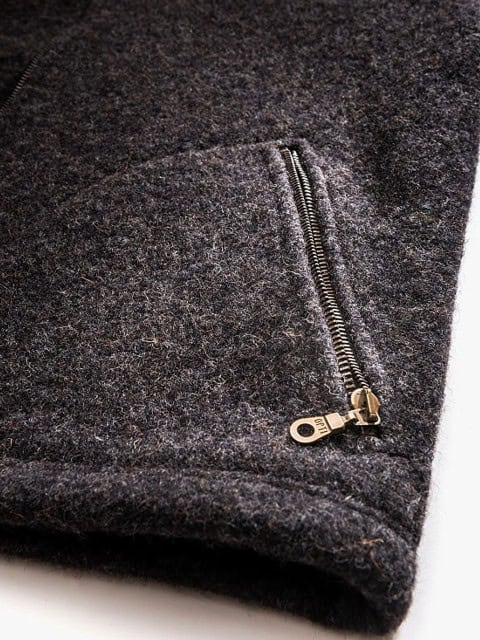 Stehkragenjacke Anthrazit aus Wolle Tasche mit Reißverschluss Stehkragenjacke Anthrazit aus Wolle Tasche mit Reißverschluss