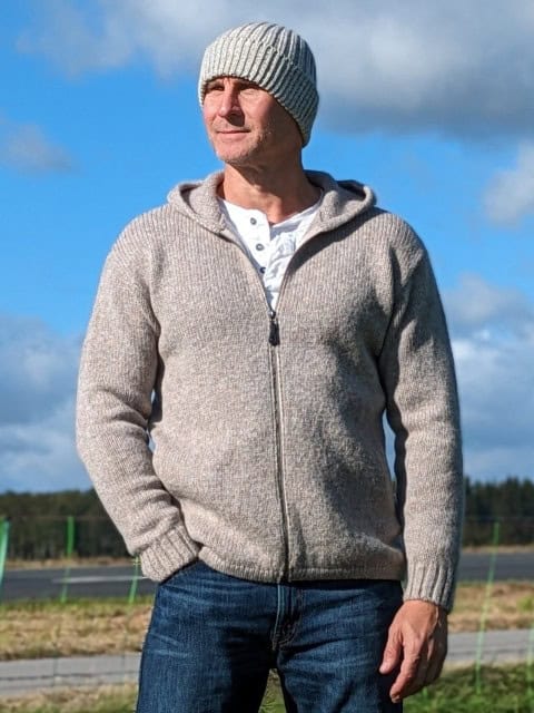 Wolljacke mit Kapuze beige